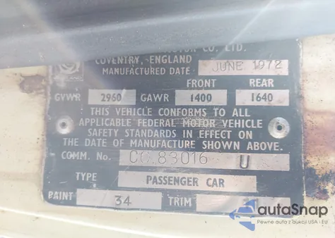 1972 Triumph Tr4 из США, поврежденный, VIN CC83016U